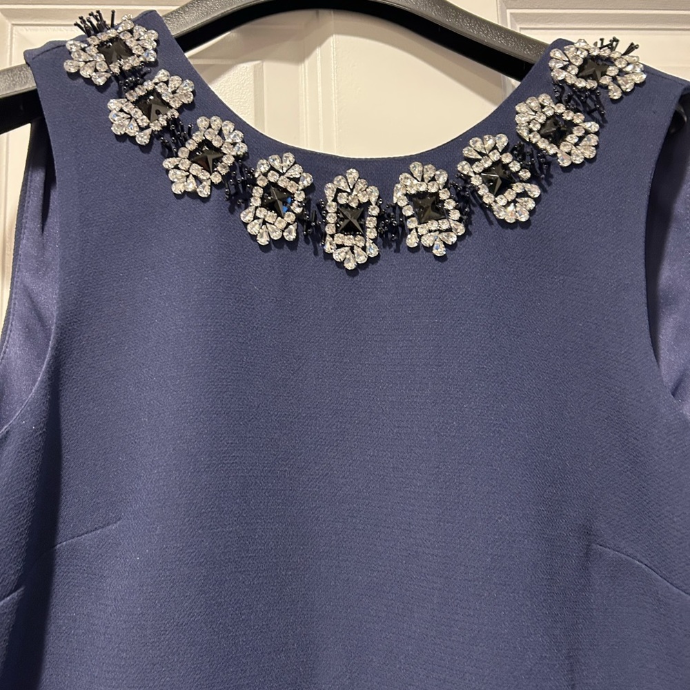 Navy blue jewel neck sheath dress